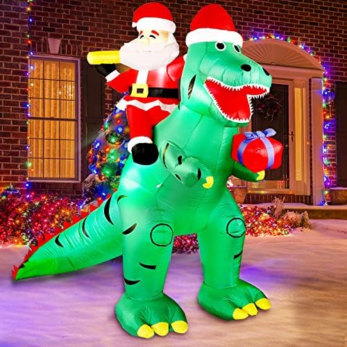 Karácsonyi Felfújható Santa Dinoszaurusz Dekorációk, LEITAO 7 FT Óriás Felrobbantani LED világít Fújja Karácsonyi Mikulás