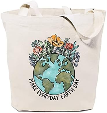 GXVUIS Legyen minden nap a Föld Napja Vászon Táska Nők, Esztétikus, Környezetbarát, Újrahasznosítható Bevásárlás Táskák Vicces