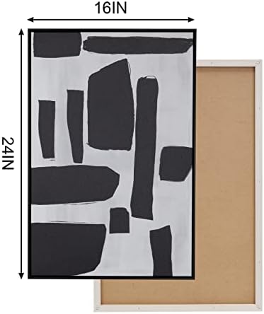 ArtbyHannah Fekete-Fehér Absztrakt Keretes Vászon Wall Art, Modern Geometriai Mű Kész Lógni Nappali, Hálószoba, Iroda, 16x24
