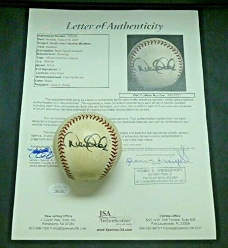 Derek Jeter Aláírt Játék Használt Baseball A 1994-95 Korszak Teljes SZÖVETSÉG Levelet - Dedikált Baseball