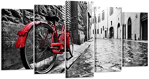 Kreative Arts - 5db Fekete, Fehér, Piros Bicyle London Wall Street Art Modern Giclee Vászon Nyomatok Festmények, Vászon Nyúlt,