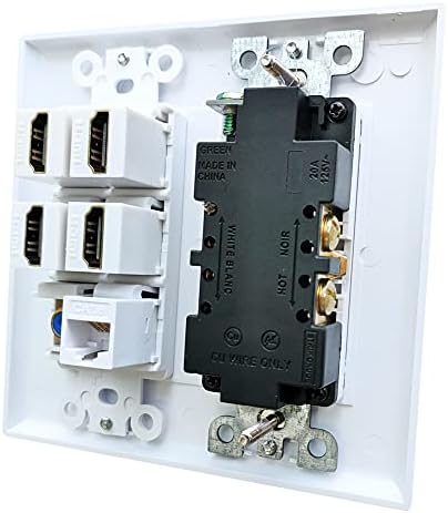 BOPLAT Konnektorba Ethernet Koax HDMI Fali Tányér - 4 HDMI Alappillére + 2 CAT6 RJ45 Jack+ 1 Koaxiális Kábel előlap - Fehér
