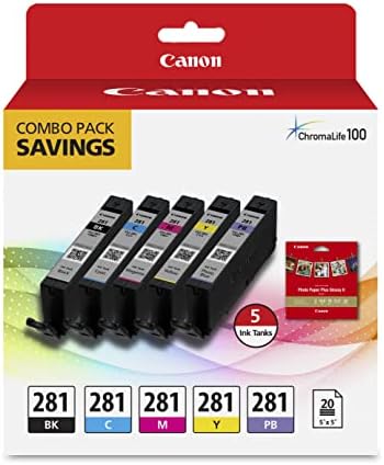 Eredeti Canon CLI-281 5-Színes tintatartály Combo Pack 5 x 5 Fotó Papír (2091C006) + Canon PGI-280 XL Pigment Fekete tintatartály